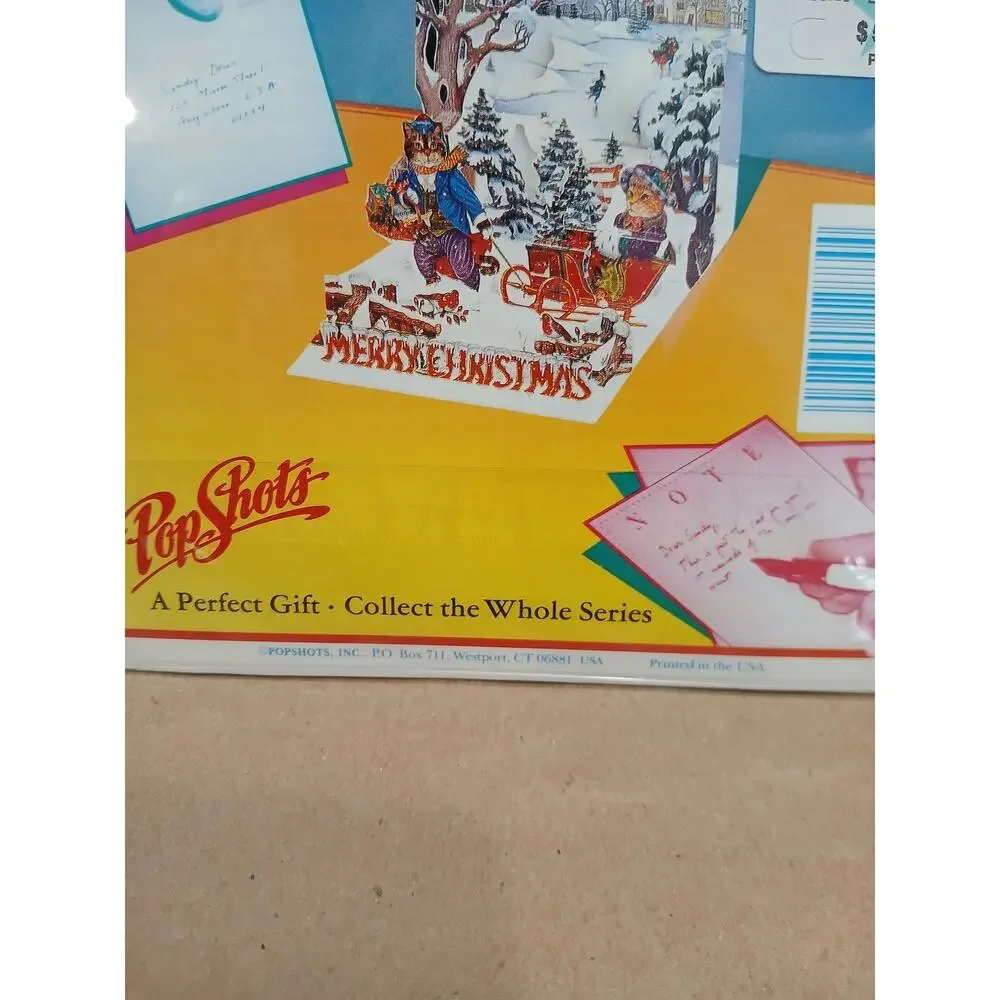 Vintage PopShots Kitty's Sleigh Ride Pop Up Christmas Card USA Collectible Rare